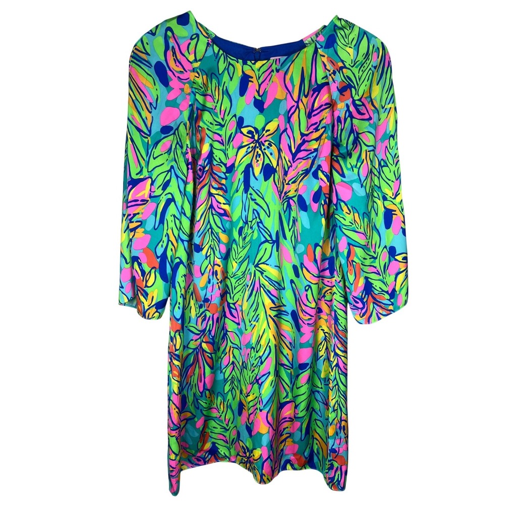 Lilly Pulitzer Carol Shift Dress Multi Hot Spot Neon Floral 3/4 Sleeve 81637 8 - Picture 2 of 9